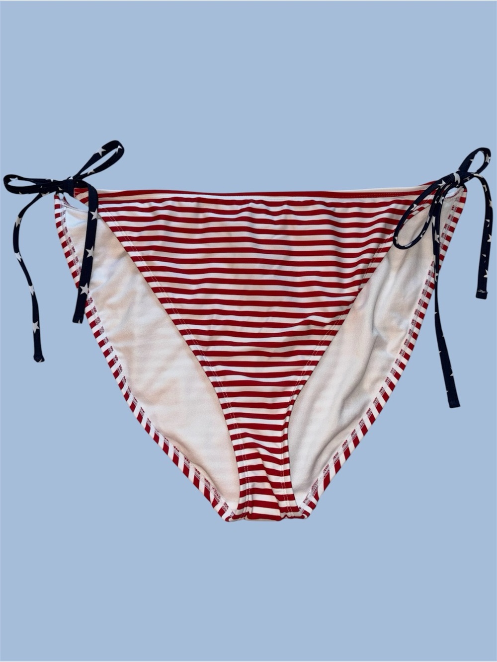 Wild Fable Striped Red and White Tie-Side Bikini Bottom with Navy Star Ties